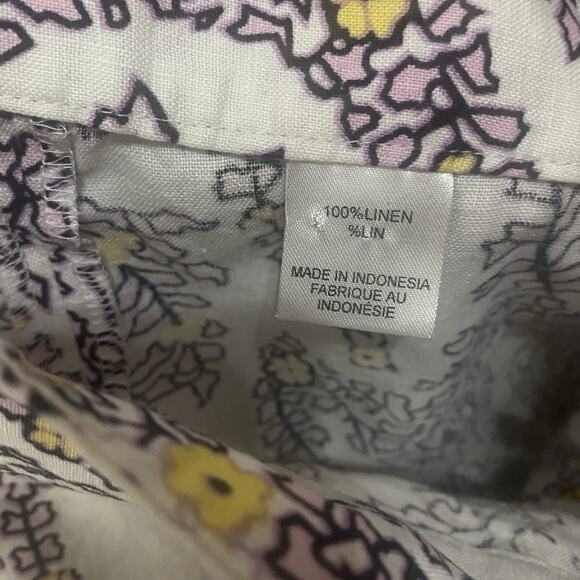 Tahari‎ Linen Wide Leg Crop Pants Womens Sz M White Pink Paisley Floral - Picture 4 of 8